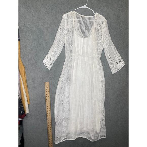 Soft Surroundings womens S white 3/4 sleeve crotchet maxi dress beach boho vneck - Picture 8 of 9